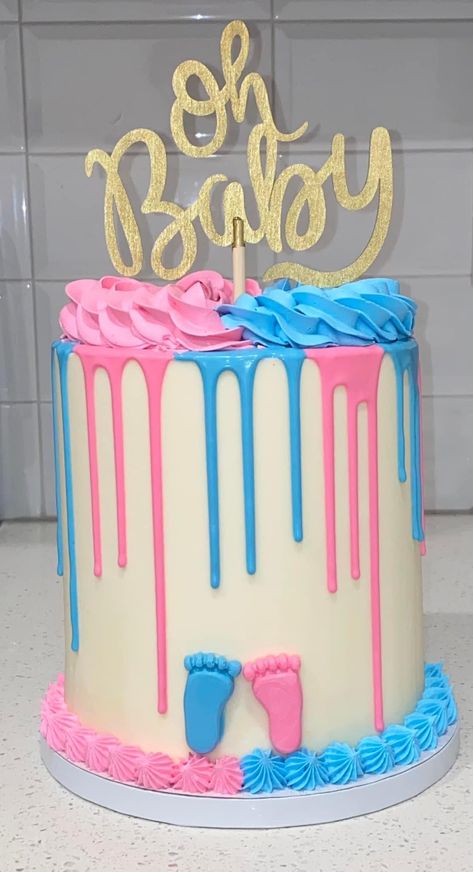 Cute Gender Reveal Ideas, Baby Shower Gender Reveal Cake, Cute Gender Reveal, Gender Reveal Food, Baby Reveal Cakes, Baby Shower Cake Designs, Simple Gender Reveal, Gender Reveal Baby Shower Themes, Cute Gender