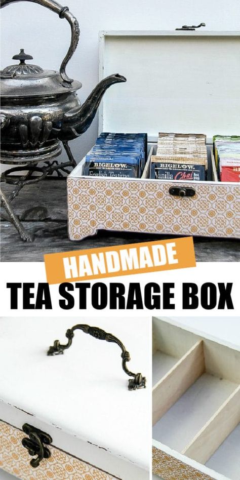 How to Make a Box to Store Tea Bags | Tonya Staab How To Store Tea Bags Ideas, Diy Tea Bags, Tea Flavors, Tea Box Storage, Tea Bag Storage, Tea Display, Tea Organization, Tea Station, Tea Bag Organizer