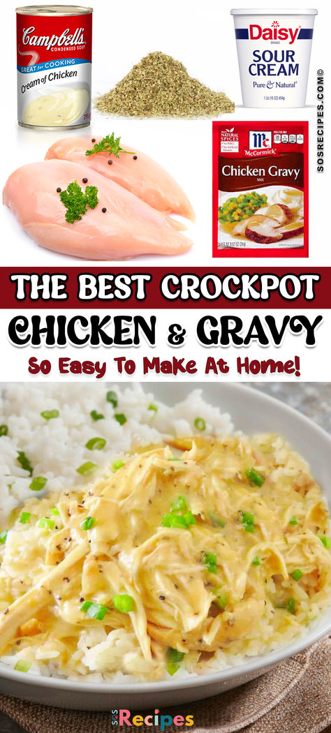 This easy crockpot chicken recipe with gravy will be one of your favorite dishes. Chicken breast in a heartwarming gravy will have your tastebuds going.  With only 10 minutes of prep time simply toss all the ingredients and you’re good to go. Gravy And Chicken, Easy Chicken And Gravy, Slow Cooker Chicken And Gravy, Best Crockpot Chicken, Crockpot Chicken And Gravy, Chicken Gravy Recipe, Chicken And Gravy, Chicken Breast Crockpot Recipes, Chicken Mashed Potatoes