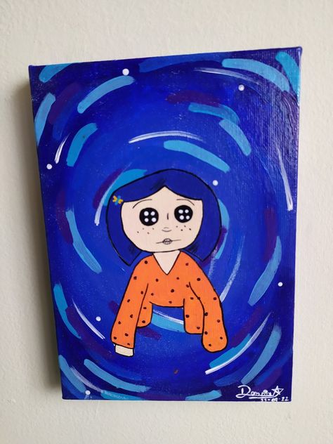 Coraline Painting, Coraline Drawing, Cd Painting, Canvas Drawing, Simple Canvas Paintings, Canvas Painting Designs, Cute Paintings, Canvas Painting Diy, Small Canvas Art