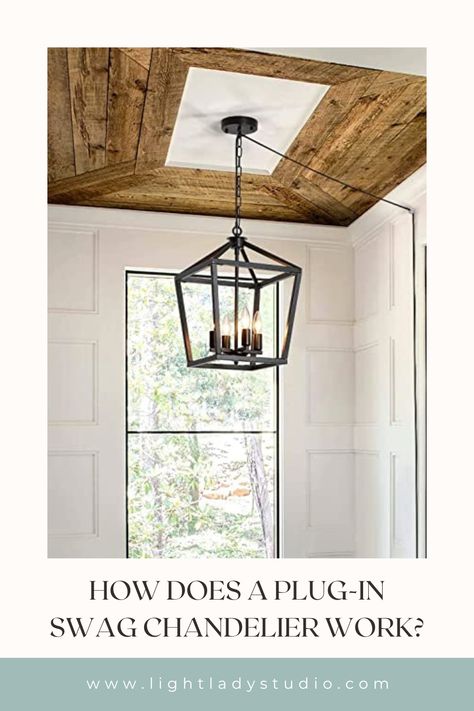 black-plug-in-swag-chandelier Swag Lighting, Chandelier Flush Mount, Plug In Chandelier, Lighting For Dining Room, Modern Farmhouse Chandelier, Pendant Lantern, Swag Chandelier, Farmhouse Chandeliers, Farmhouse Light