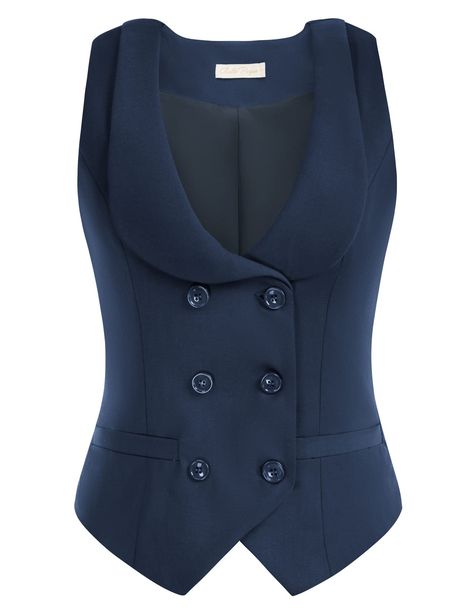 PRICES MAY VARY. Shell: 80% Polyester, 20% Viscose; Lining: 98% Polyester, 2% Viscose Button closure Hand Wash Only Design: The vintage vest Lapel collar, Double-breasted, Two insert pockets in the front, Handkerchief hem, Back waist with strap, adjust for best fit Versatile Vest: This waistcoat is a versatile piece, it can be worn buttoned for formal occasions, or left undone for a casual vintage look depending on your venue requirement. Very chic and elegant. Occasions: Suitable for office, st Wedding Magician, Formal Work Wear, Womens Waistcoat, Business Vest, Double Breasted Vest, Double Breasted Waistcoat, Collar Vest, Vintage Vest, Chic And Elegant