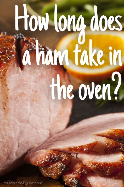 Closeup of a boneless baked ham and a stack of slices with the text how long does a ham take in the oven? Dinner Ideas Ham, Precooked Ham In Oven, Ham Dinner Ideas Side Dishes, Best Baked Ham Recipe, Baking A Ham, Cooking Ham In Oven, Ham In Oven, Ham Dinner Ideas, Ham Dinner Side Dishes