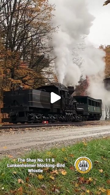 Todd Powell on Instagram: "Cass Scenic Railroad Shay No. 11 & the Lunkenheimer Mocking-Bird Whistle    📹 credit:  @_mr.yates (Instagram for more clips and pics)    The Shay No. 11 was built in 1923 for the Hutchinson Lumber Co.’s Oroville (Butte County) Calif. mill operation as No. 3. After restoration by Cass Scenic Railroad, it took its first excursion trial on September 17, 1999.    About The Shay Locomotive    The Shay locomotive, a geared steam locomotive, was developed in North America based on patents by Ephraim Shay. This type of locomotive was particularly effective in logging, mining, and industrial operations due to its ability to navigate steep grades and poor-quality tracks. The design initiated by Ephraim Shay evolved over the years, but all Shay locomotives share a common l Shay Locomotives, Car Spotting, Bird Whistle, Mocking Bird, Mocking Birds, Scenic Railroads, Trainspotting, September 17, Steam Locomotive