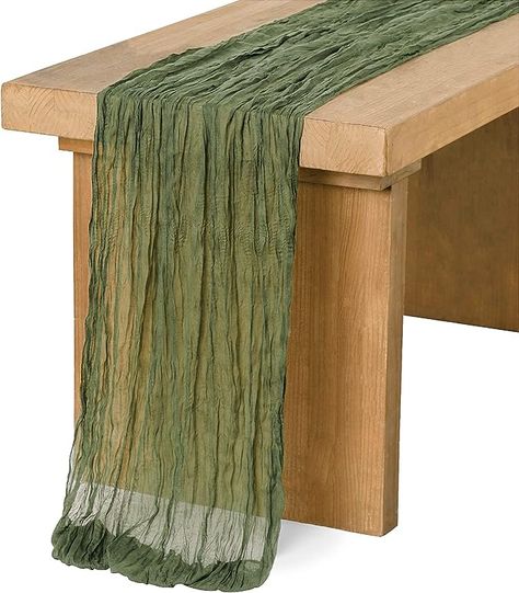 Amazon.com: Ling's Moment 10Ft x 35" Wide Moss Green Gauze Semi-Sheer Table Runner Cheesecloth Tablecloth for Wedding Party Bridal Shower Boho Table Decor : Home & Kitchen Forest Bridal Shower Ideas, Moss Green Wedding, Forest Wedding Reception, Hanging Flower Arrangements, Bridal Shower Boho, Boho Table Decor, Enchanted Forest Birthday, Forest Birthday, Table Garland