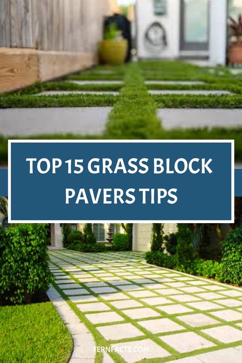 Top 15 tips for using grass block pavers in your garden or driveway. Grass Pavers Backyard, Pavers In Grass Lawn, Pavers With Turf, Pavers With Grass In Between, Grass Pavers Driveway, Large Concrete Pavers, Grass Paving, How To Lay Pavers, Grass Block