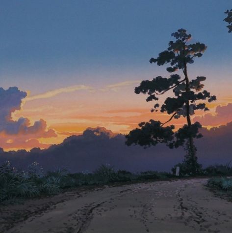 Ghibli Sunset, Ghibli Clouds, Studio Ghibli Landscape, Ghibli Landscape, Ghibli Aesthetic, Neighbor Totoro, Aesthetic Sunset, My Neighbor Totoro, Dreamy Art