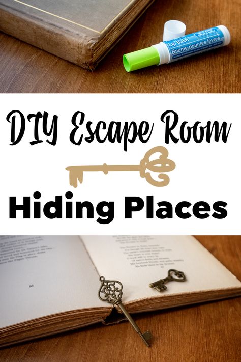 If you’re creating your own escape room, you’ll probably be hiding clues around the room. The trickier your clues are hidden, the harder the room will be. Here are some DIY escape room ideas to get you thinking about hiding places for your own escape room! #familygamenight Lock In Ideas Activities, Spy Escape Room, Home Escape Room Ideas, Escape Room Diy Adults, Easy Escape Room Ideas, Escape Room Props, Homemade Escape Room Ideas, Diy Escape Room For Adults, Escape Room Riddles