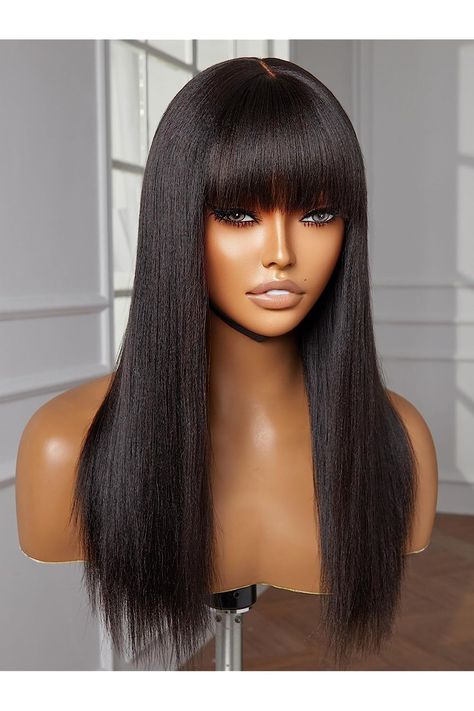 YASGRL 16&#34; Light Yaki Straight Human Hair Wig With Bangs Realistic Look HD?Lace Glueless Wigs Human Hair Black Wig With Bangs 180 Density Wigs With Bangs For Black Women, Wig With Bangs, Glueless Wigs, Straight Wig Hairstyles Black Women, Best Human Hair Wigs, Side Bangs Hairstyles, Long Human Hair Wigs, Long Hair Wigs, Curly Hair Women