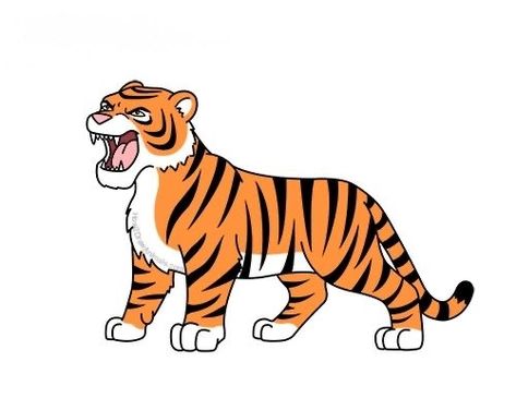 Tiger Cartoon Illustration, Tiger Drawing Easy, Cute Tiger Drawing, Tiger Cartoon Drawing, Animated Tiger, Draw Tiger, Tiger Aesthetic, Forest Diorama, Tattoos Tiger