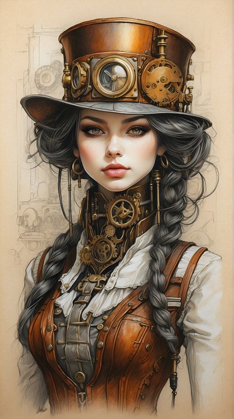 , #Visual, #Storytelling, #AD, #AI Vintage Steampunk Illustration, Steam Punk Illustration, Steampunk Pinup Art, Steampunk Illustration Character Concept, Steampunk Wizard Of Oz, Steam Punk Art Drawings, Steampunk Decoupage, Punk Girl Drawing, Steampunk Art Characters