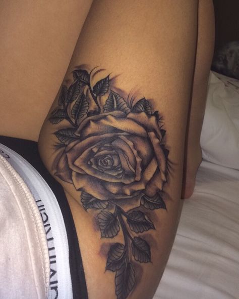 Thigh tattoo                                                                                                                                                                                 More Tatuaje Cover Up, Rose Tattoo Thigh, Hip Thigh Tattoos, Snakebites, Tattoo Quotes For Women, Cat Tattoos, Tiny Tattoo, Stylist Tattoos, Thigh Tattoos Women