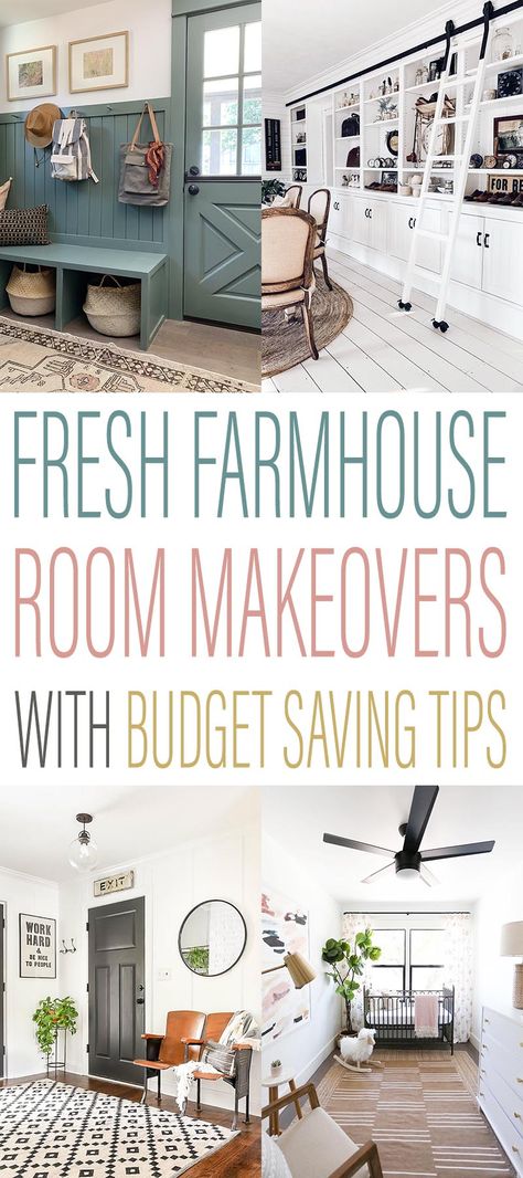 Fresh Farmhouse Room Makeovers with Budget Saving Tips.  Looking to makeover a room while on a budget?  Come and get some very helpful budget saving tips and ideas!  #Farmhouse #FarmhouseRoomMakeovers #BudgetFriendlyRoomMakeovers #BudgetFriendlyFarmhouseRoomMakeovers #RoomMakeovers #Makeovers #Farmhouse #FixerUpper Plants In Home Decor, Farmhouse Makeover, Modern Farmhouse Furniture, Fixer Upper Home, Cheap Bedroom Decor, Farmhouse Room, Fresh Farmhouse, Cottage Market, Room Makeovers