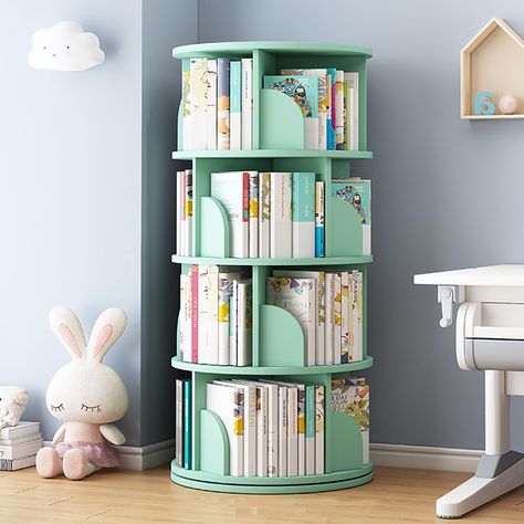 PRICES MAY VARY. 【Large Capacity】This kids rotating bookshelf has a total of 5 tier, the total length is 63'', the overall width is 18'', and the height of each layer is 12'', 360 rotating bookshelf can use a lot of space, can store books, potted plants, small toys , decorations, etc. 【360° Free Rotation】This bookshelf can be rotated 360 degrees freely. The chassis of the bookshelf adopts a rotating chassis of steel ball bearings, which rotates smoothly and silently, and the bookshelf is more st Library Room Design, Rotating Bookshelf, Solid Wood Bookshelf, Home Library Rooms, Bookshelf Organization, Library Room, Wood Bookshelves, Study Bedroom, Bookshelves Kids