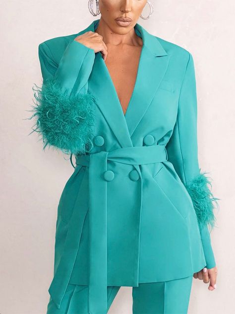 Grad Outfits, Turquoise Belt, Woman Suit, 2piece Outfits, Club L London, Pant Suits, Belted Blazer, Glamour Dress, Matching Outfit