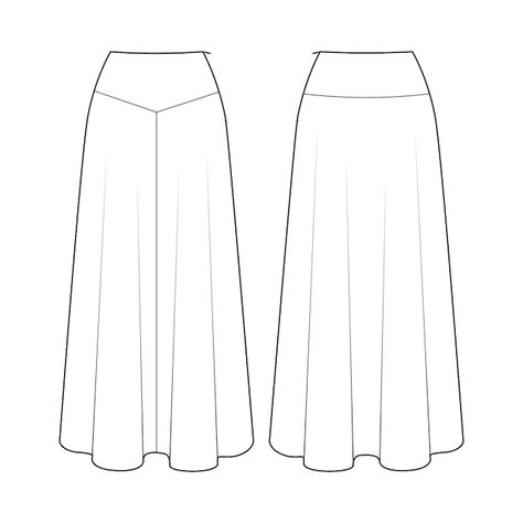 Pleats Technical Drawing, Long Skirt Technical Drawing, Technical Drawing Skirt, Skirt Technical Drawing, Fashion Technical Drawing, Long Flared Skirt, Flat Drawings, Tree Drawings Pencil, Column Skirt