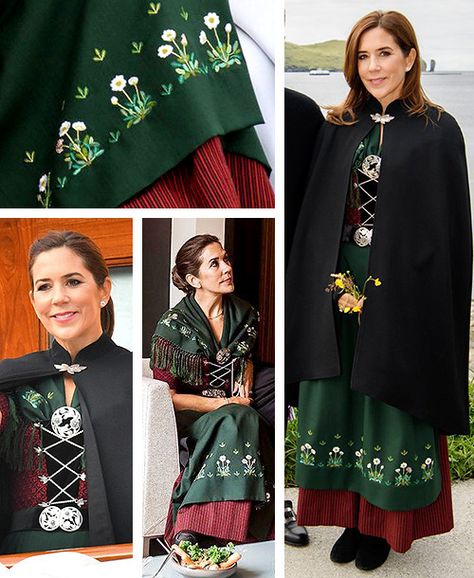 The Danish royal ladies wearing Faroese traditional costumes Danish Folk Costumes, Denmark Clothing, Danish Clothing, Nordic Clothing, Fair Costume, Scandinavian Costume, Danish Culture, National Clothes, Folk Clothing