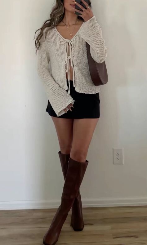 Brunette Fashion Outfits Fall, Polly Princess Outfits, Black Below The Knee Boots Outfit, Mini Skirt Bodysuit Outfit, Hot Fall Outfits Weather Casual, Long Boots Skirt Outfit, Fall Outfits Off The Shoulder, Fancy Cold Outfits, Black Fall Boots Outfit