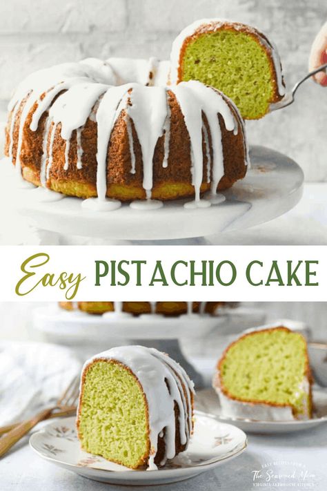 Bundt Cake Pistachio, Green Bundt Cake, Moist Pistachio Cake Recipe, Pistachio Pudding Cake Recipe, Pistachio Bundt Cake Recipes, Pistachio Cake With Box Cake, Pistachio Pudding Bundt Cake, Easy Pistachio Cake, Pistachio Glaze