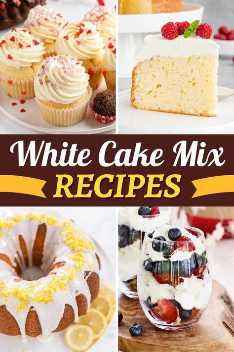 Thanks to these white cake mix recipes, making a show-stopping dessert has never been easier. And I guarantee nobody will know you took a shortcut. White Cake Mix Recipes, Cake Mix Better, Cake Mix Pancakes, Cake Mix Recipe, Boxed Cake Mixes Recipes, Cake Mix Desserts, Inside Cake, Cake Liner, Fruity Cake