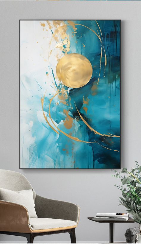 Instant Download, Bright Blue and Gold Painting , Large Abstract Printable, Large Modern Wall Art, Neutral Wall Art, Printable Abstract Art - Etsy Norway Blue And Gold Painting, Blue Painting Abstract, Bright Abstract Art, Unique Abstract Art, Large Modern Wall Art, Gold Abstract Painting, Canvas Art Projects, Wall Art Neutral, Gold Painting