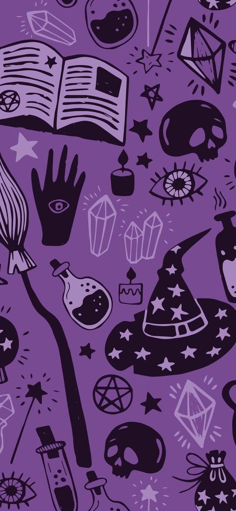 Kawaii Witch Wallpaper, Pastel Witch Wallpaper, Purple Witch Background, Pastel Purple Halloween Wallpaper, Purple Hippy Aesthetic, Pastel Witch Aesthetic Wallpaper, Pastel Goth Phone Wallpaper, Spooky Purple Wallpaper, Purple Halloween Wallpaper Aesthetic