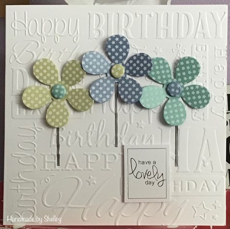 Embossed Birthday Cards, Die Cut Cards Ideas Handmade, Embossed Cards Handmade, Congrats Cards, Handmade Greeting Card Designs, Happy Birthday Cards Handmade, Daisy Cards, Birthday Card Craft, Craftwork Cards