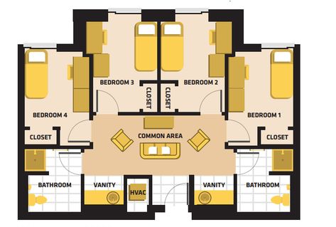 Dorm Floor plans Dorm Suite Layout, Student Apartment Floor Plan, College Dorm Floor Plan, Dorm Room Floor Plan, Dorm Floor Plan, Bloxburg Dorm, Boarding School Dorm, Dorm Planning, Dorm Layout