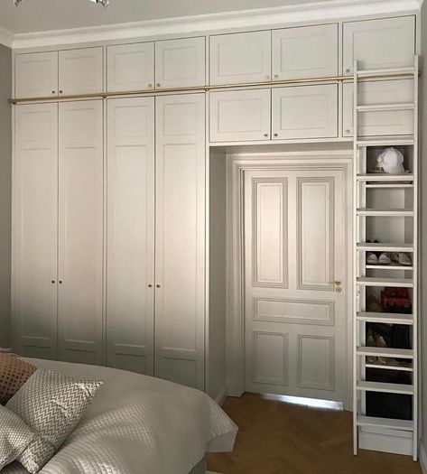 En Suite Wardrobe, Built In Wardrobe Around Door, Bedroom Built In Wardrobe With Tv, Wardrobe Wall In Bedroom, Parisian Closet, Built In Wardrobe Doors, Parisian Style Apartment, Bedroom Built Ins, Houston Houses