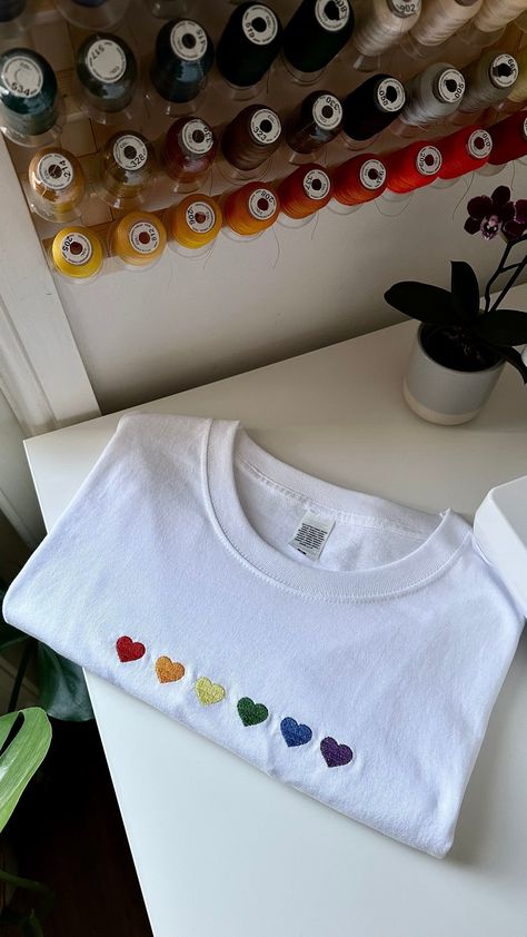 Custom Pride Heart Embroidery T-Shirt/Sweater Rainbow Tshirt, Embroidered Apparel, Pride Heart, Embroidery T Shirt, Colorful Hearts, Heart Embroidery, Rainbow Outfit, Pride Outfit, Embroidered Heart