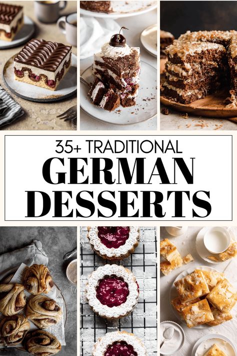 Wondering what the best German desserts are? There are so many great options! From Black Forest Cake, to Linzer Cookies, and more! Here are 35+ of the BEST German dessert recipes to try! German Dessert Recipes, German Recipes Dessert, Homemade Marzipan Recipe, Traditional German Desserts, German Dessert, German Pastries, Easy German Recipes, German Chocolate Cookies, Marzipan Recipe