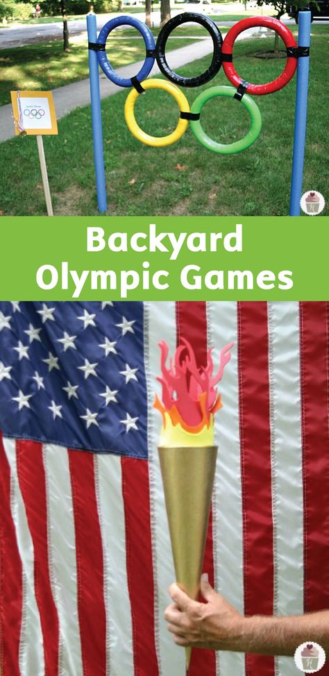 Backyard Olympic Games, Diy Olympic Rings, Sports Crafts For Kids, Olympic Themed Activities, Olympic Party Games, Summer Olympics Activities, Summer Olympics Party, Vbs Olympics, Office Olympics