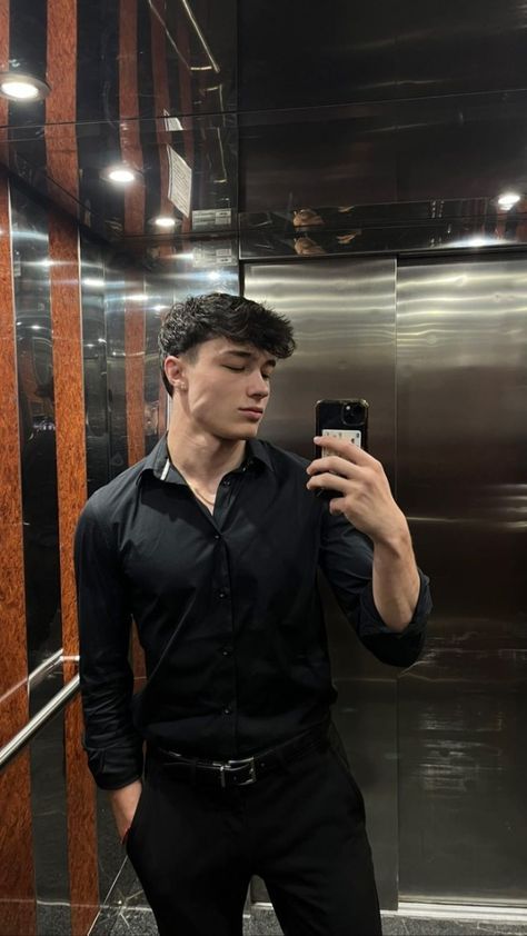 Guy Clubbing Outfit, Black Shirt Outfit Men Aesthetic, Prom Male Outfits, Guy Club Outfits, Men Selfie Ideas, Guys Hoco Outfit, Prom Boys Outfit, Male Club Outfits, Hoco Outfits For Guys