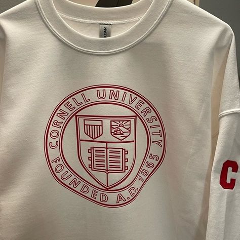 Customer Designed Cornell University Sweatshirt with Felt and Embroidery Cornell University Sweatshirt, University Merchandise Design, Cornell Merch, University Shirt Design, Cornell Sweatshirt, School Merch, University Merch, Sweatshirt Design Ideas, School Hoodies