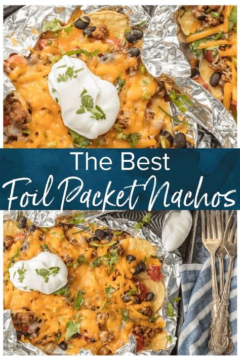 The Best Nachos Recipe is one that's easy, delicious, and quick. That's exactly what these Foil Packet Nachos are! Loaded with beef, tomatoes, green chiles (and more), and covered in melty cheese...I'm obsessed! I love foil packet recipes and these nachos can be made in the oven or on the grill. Tin Foil Packet Nachos, Nachos On The Grill, Best Nachos Recipe, Best Nacho Recipe, Best Nachos, Foil Meals, Outdoor Griddle, Mexican Favorites, Camping Tricks