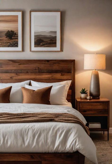 Air Bnb Ideas Decor Bedroom Cozy, Rustic Neutral Bedroom, Master Bedrooms Decor Minimalist, Modern Cozy Bedroom Neutral, Bedroom For Man, Miku Room, Neutral Boho Bedroom, Man Bedroom Ideas, Brown Bedroom Ideas