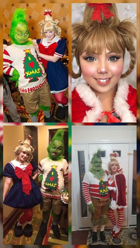 Who’s From Whoville Costume, The Grinch Costume Families, The Grinch Characters Costumes, Whoville Dress Up Day At School, Whooville Outfits Ideas Diy, Grinch And Whoville Costumes, Halloween Grinch Costume, Diy Martha May Whovier Costume, Cindy Loo Who Makeup