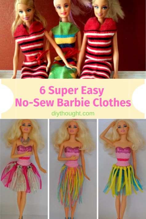 6 super easy no-sew Barbie clothes. No Sew Barbie Clothes, Sewing Barbie Clothes Easy, Hey Barbie, Sewing Barbie Clothes, Barbie Sewing Patterns, Diy Barbie Clothes, Barbie Dolls Diy, Barbie Outfits, Crochet Barbie Clothes