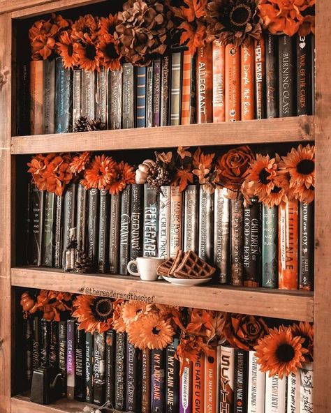 Autumn Bookshelf, Fall Bookshelf, Bookshelf Aesthetic, Autumn Magic, Dollar Tree Store, Fall Feels, Diy Farmhouse Decor, Bookshelf Decor, A Witch