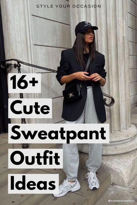 How to Dress Up Sweatpants: 16+ Chic Sweatpants Outfit Ideas. Discover how to style sweatpants for chic fall fashion with our guide to 16+ trendy sweatpants outfit ideas. Looking for cute sweatpants outfits for school, baggy styles, streetwear, baddie looks, or casual outfits? We have the best black, grey, and cream sweatpants outfits. Casual outfits, fall outfits, chic outfits. Outfits For School Baggy, Cream Sweatpants Outfit, How To Dress Up Sweatpants, Trendy Sweatpants Outfit, Dress Up Sweatpants, Ways To Style Sweatpants, Sweatpants Outfit Fall, Sweatpants Outfit Women, Styling Sweatpants