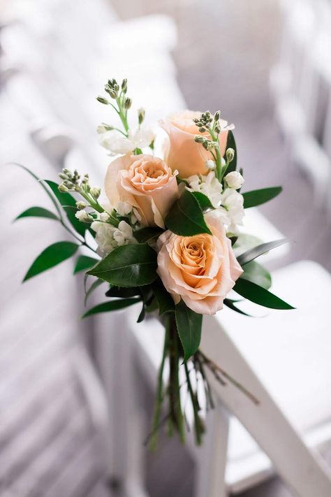 Peach And White Bridesmaid Bouquet, Peach Flower Bouquet Wedding, Peach And Dusty Rose Wedding, White And Apricot Bouquet, Small Peach Bouquet, Peach Flower Arrangements Wedding, Peach White Wedding Flowers, Peach Boutineer, Peach Flower Bouquets