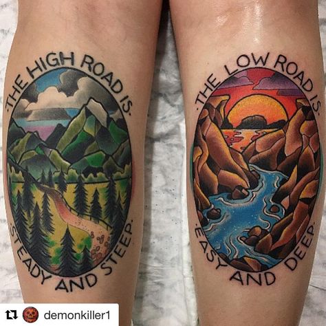 Bhuddist Tattoos, Christine Tattoo, Colorado Tattoos, Virginia Tattoo, American Traditional Sleeve, Desert Tattoo, Camping Tattoo, River Tattoo, Saved Tattoo