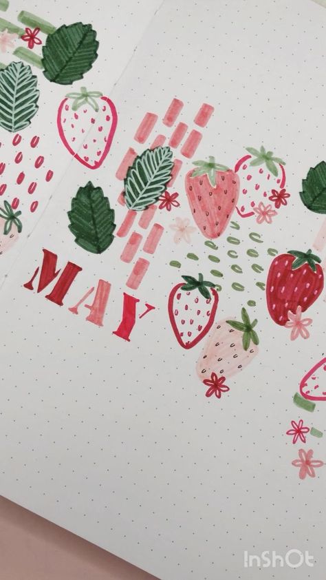 May Bujo Theme Ideas, Bujo Strawberry Theme, May Bujo Theme, Strawberry Bujo, Strawberry Bullet Journal, May Lettering, Journal Lettering Ideas, May Bullet Journal, Bullet Journal Work