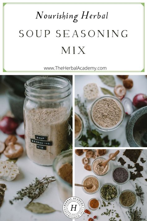 Nourishing Herbal Soup Seasoning Mix | Herbal Academy | These days, it is important to build a strong immune system. This herbal soup seasoning mix is one nourishing way to do that! (#affiliate) Immunity Soup, Soup Seasoning, Iodine Rich Foods, Herbal Soup, Healing Soup, Herbal Academy, Strong Immune System, Weekly Meals, Health And Fitness Magazine