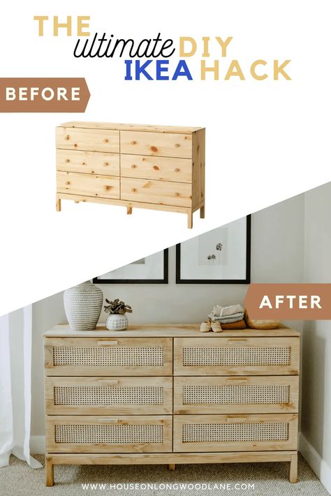 DIY Cane Dresser | IKEA Tarva Dresser Hack - House On Longwood Lane Ikea Tarva Dresser Hack, Tarva Dresser Hack, Cane Dresser, Dresser Ikea, Tarva Dresser, Ikea Tarva, Ikea Tarva Dresser, Dresser Hack, Ikea Desk Hack