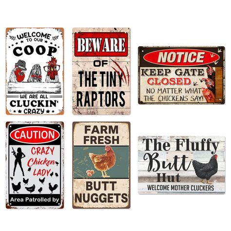 PRICES MAY VARY. What You Will Get→Get 6 unique 8" x 12" metal signs for decorating your chicken coop, each with a cool and artistic vintage design. Perfectly Sized Sign→ Easy To install,Easily hang the vintage style metal signs in your farm, yard, chicken coop, or outdoor. Perfect Gift→A truly unique gift guaranteed to bring a smile. This item makes a fun and creative gift idea for backyard chicken rearers, both kids and adults. High-Quality Materials→Safe And Stable,Not easy to fade, waterproo Chicken House Decor, Funny Chicken Coop, Coop Decor, Cricut 3, Welcome Home Banners, Chicken Coop Decor, Chicken Coop Signs, Chicken Signs, Metal Chicken