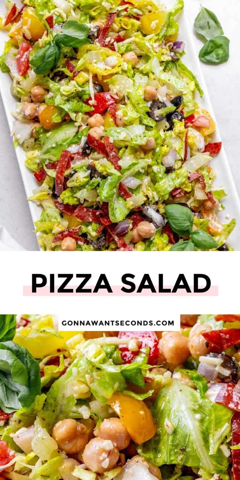 Katie Lee Biegel Pizza Salad, Hearty Summer Salads, Pizza Salad Recipe, Salad To Go With Pizza, Bbq Meals, Pizza Sides, Eat More Fruit, Vegetable Salads, Bowl Meals