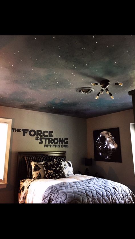 Star Wars room I recently painted for a young boy battling leukemia in Richmond, VA. Cooper, a big Star Wars fan, was surprised with his new bedroom when he got out of the hospital. The other side has a loft with seating above and below it. Rocco Bedroom, Star Wars Bedroom Boys, Star Wars Boys Bedroom, Star Wars Bedroom Decor, Star Wars Theme Room, Star Wars Baby Room, Star Wars Boys Room, Star Wars Kids Room, Star Wars Themed Bedroom