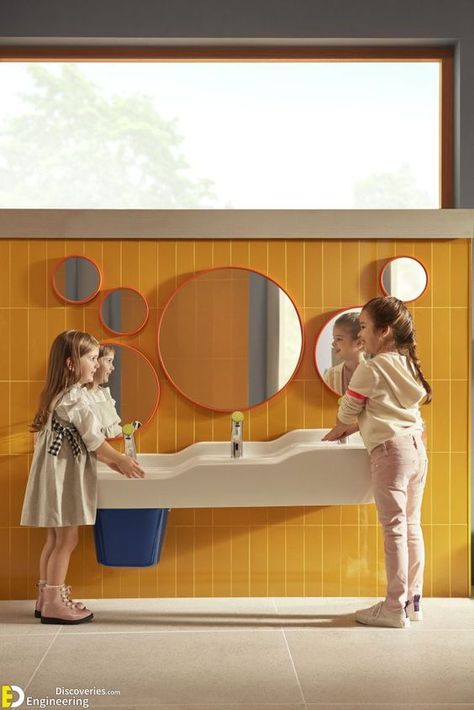 Mastering The Art Of Children's Bathroom Decor Terminal Bus, Kindergarten Interior, Preschool Designs, Kids Toilet, Daycare Design, Kids Cafe, Childrens Bathroom, Kindergarten Design, Station Service