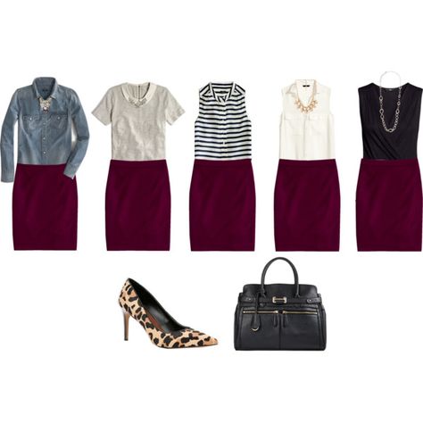 Wine colored pencil skirt outfit ideas by connie-nicole on Polyvore featuring J.Crew, H&M, Forever 21 and Stella & Dot Skirt Outfits Polyvore, Maroon Skirt Outfit, Burgundy Skirt Outfit, Pencil Skirt Outfit Ideas, Maroon Skirt, Skirt Outfit Ideas, Burgundy Skirt, Look Formal, Pencil Skirt Outfits